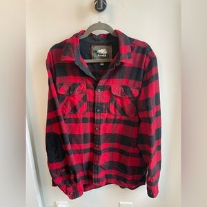 Men’s Roots long sleeve button down thick plaid shirt size large